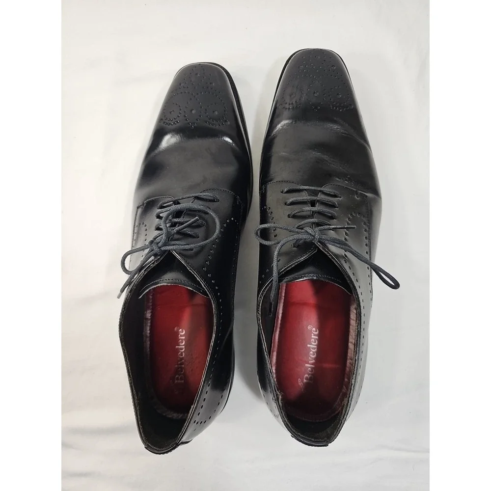 Belvedere Studio Medallion Wing Tip US  13 D Black Leather Oxford  